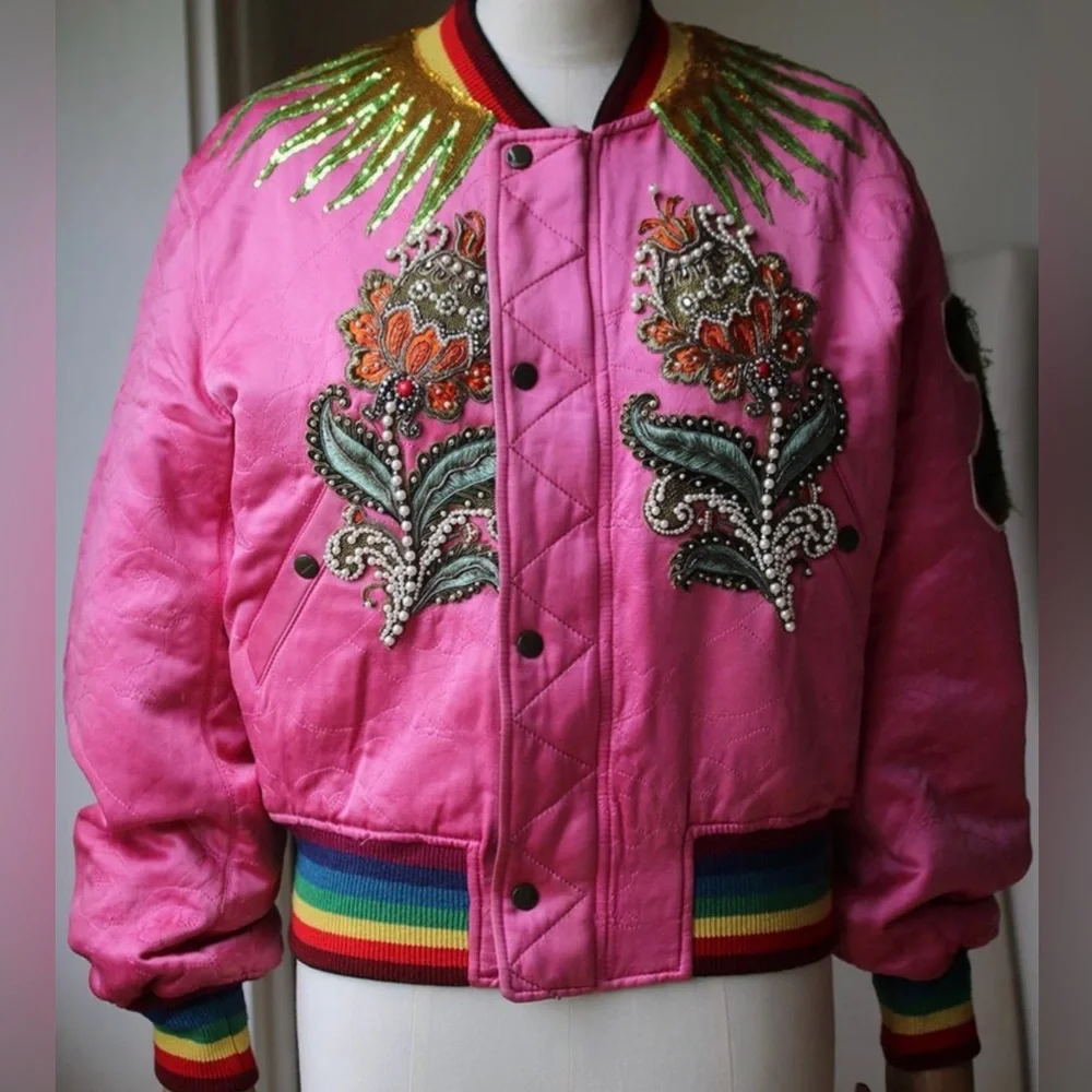 Gucci Vintage Pink Tiger Reversible Jacket w/Army Green Interior Rare - Picture 2 of 9